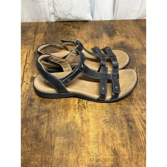 Taos Sandals Womens 6 Trophy 2 Strappy Black Leather Open Toe Casual Slingback - Picture 5 of 11